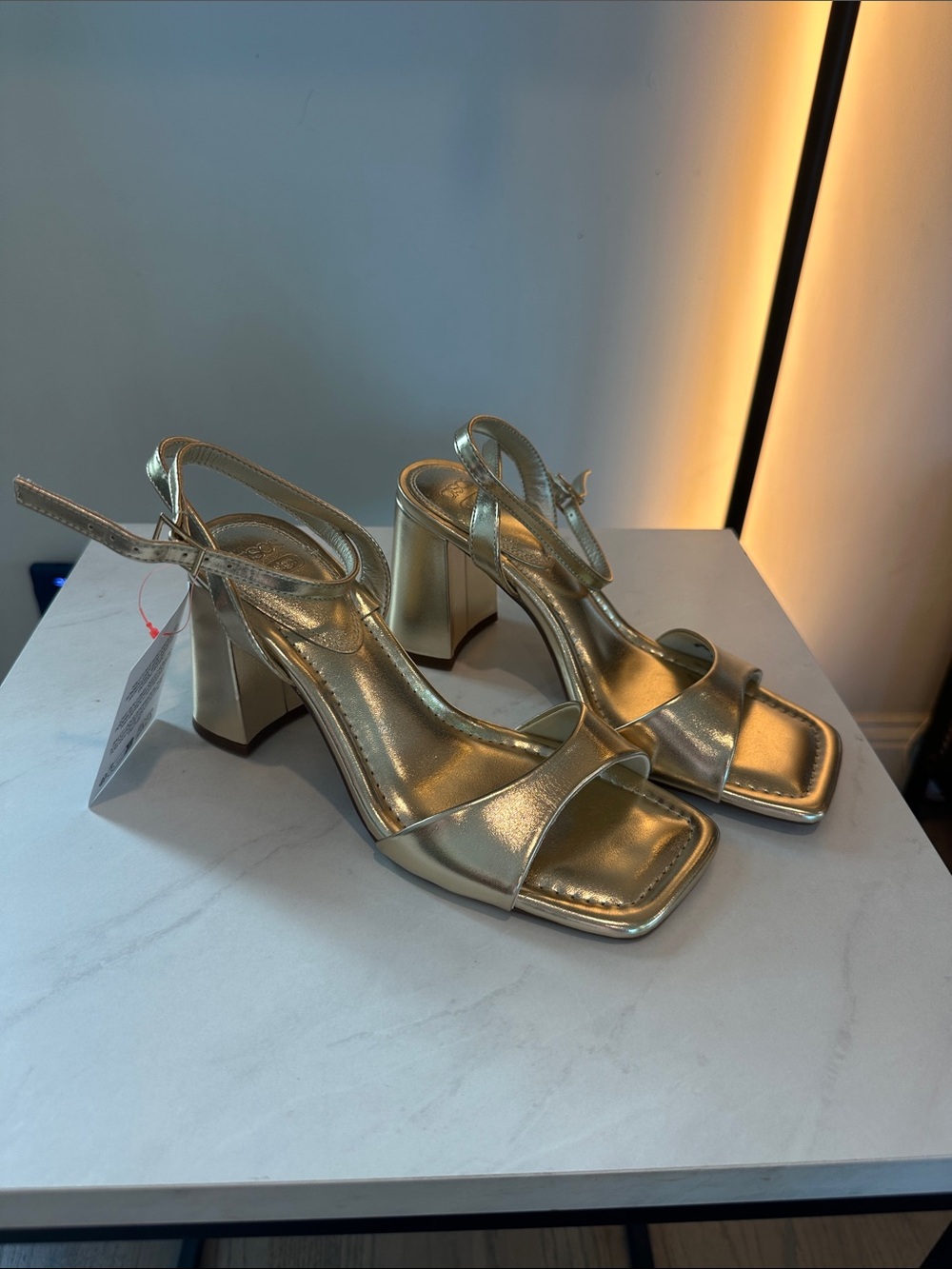ASOS DESIGN Wide Fit Hotel barely there block heeled sandals in gold